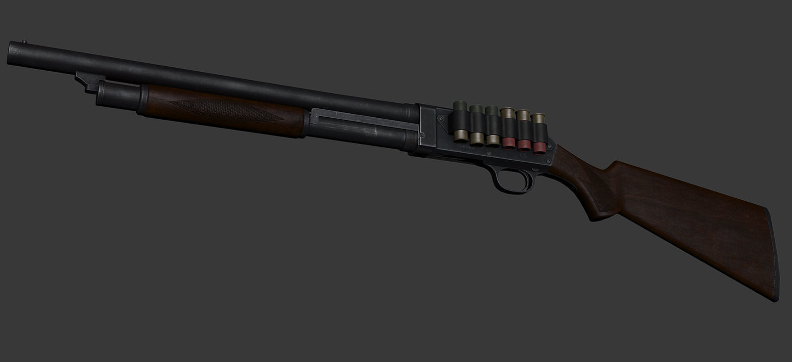 Stevens M520 Pump Action Shotgun - High and Low Poly Low-poly 3D model_2