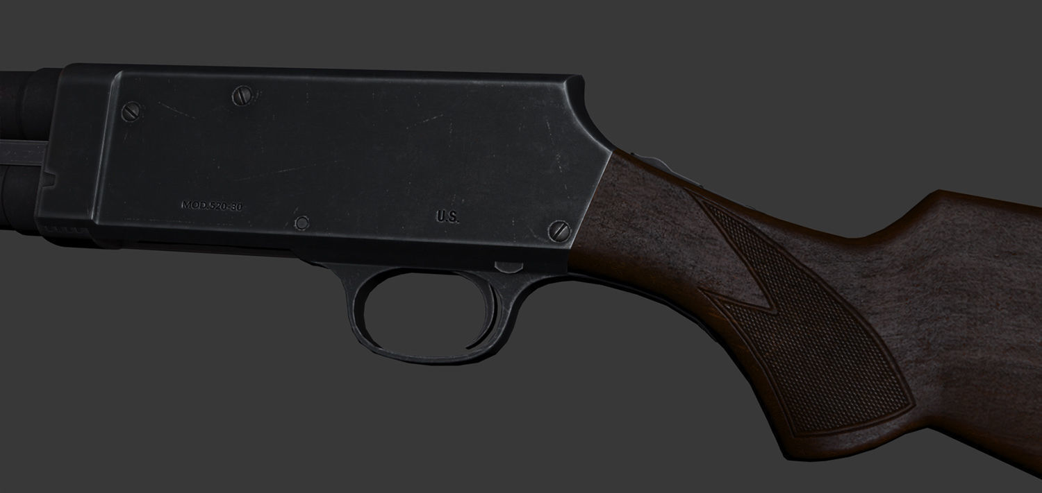 Stevens M520 Pump Action Shotgun - High and Low Poly Low-poly 3D model_6
