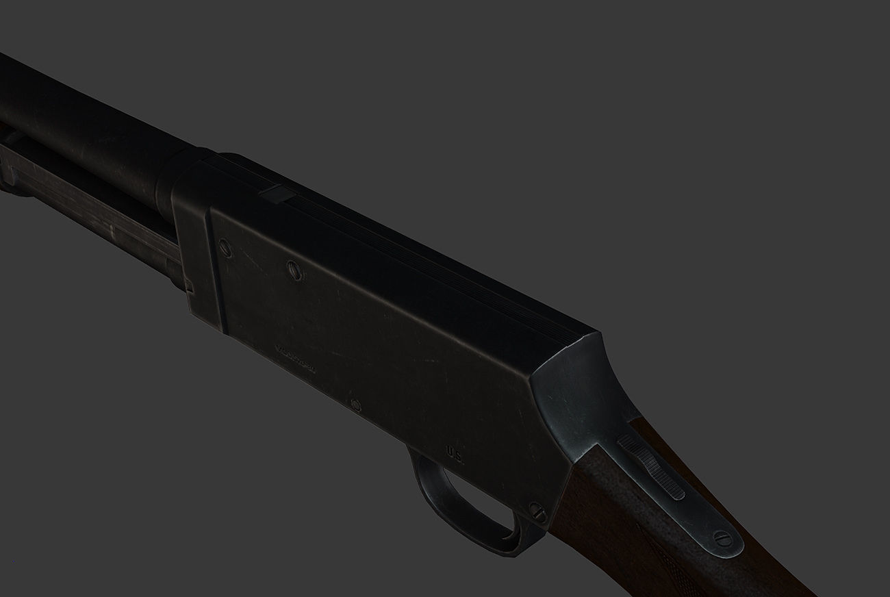 Stevens M520 Pump Action Shotgun - High and Low Poly Low-poly 3D model_8