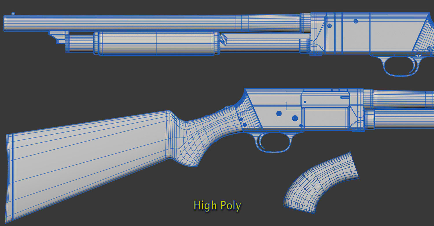 Stevens M520 Pump Action Shotgun - High and Low Poly Low-poly 3D model_16