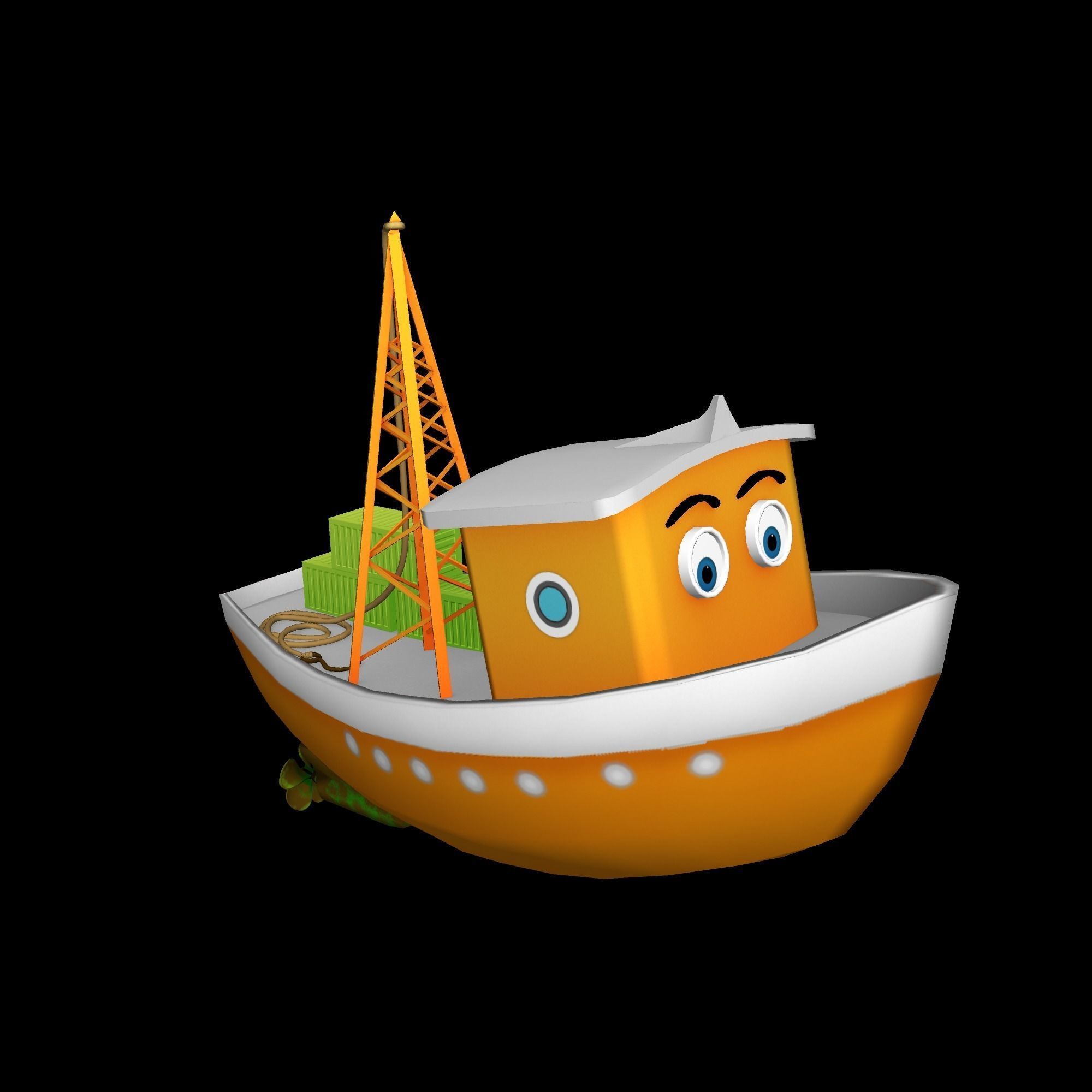 cargo boat Low-poly 3D model_1