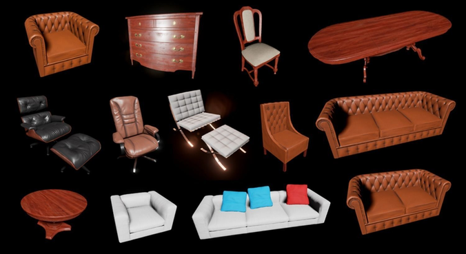 PBR Furniture Pack Low-poly 3D model