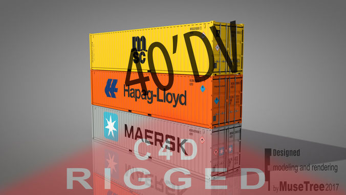 Shipping Container 40DV Rigged 3D model