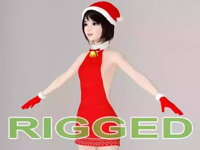 T pose rigged model of Chiharu in Christmas costume 3D model