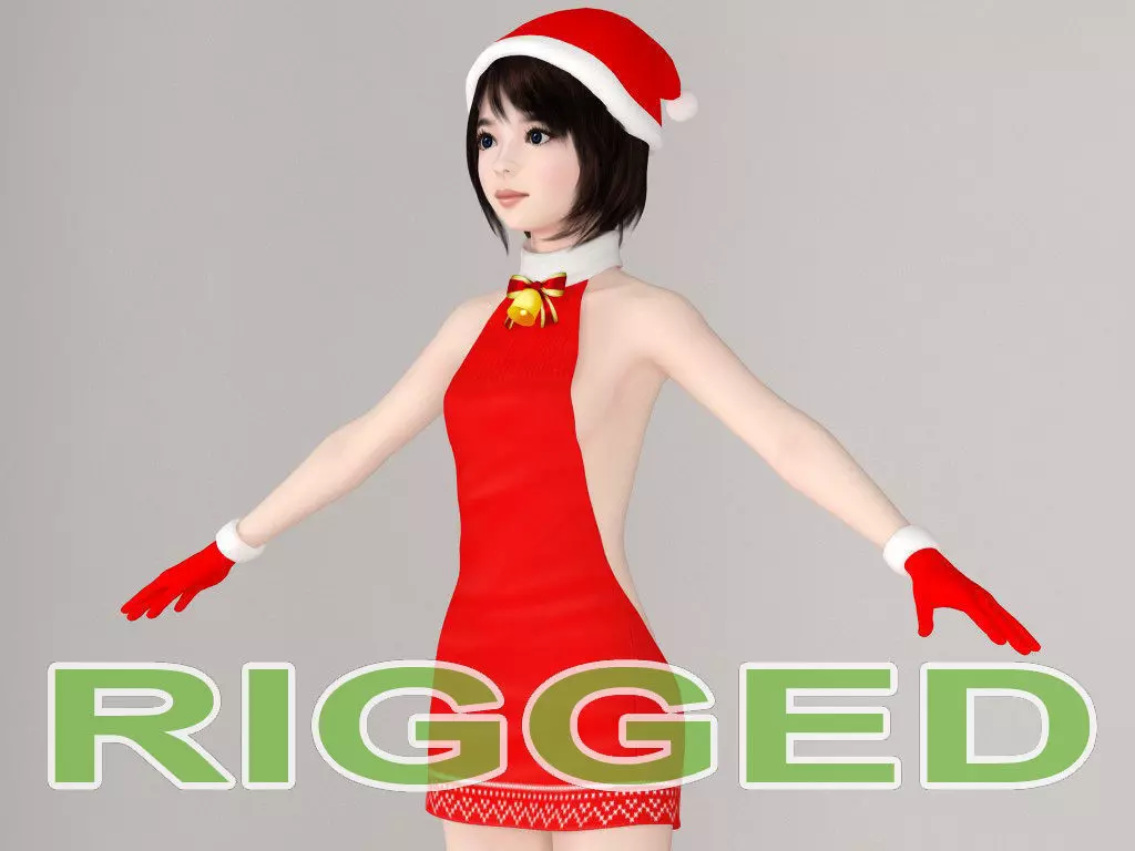 T pose rigged model of Chiharu in Christmas costume 3D model_0