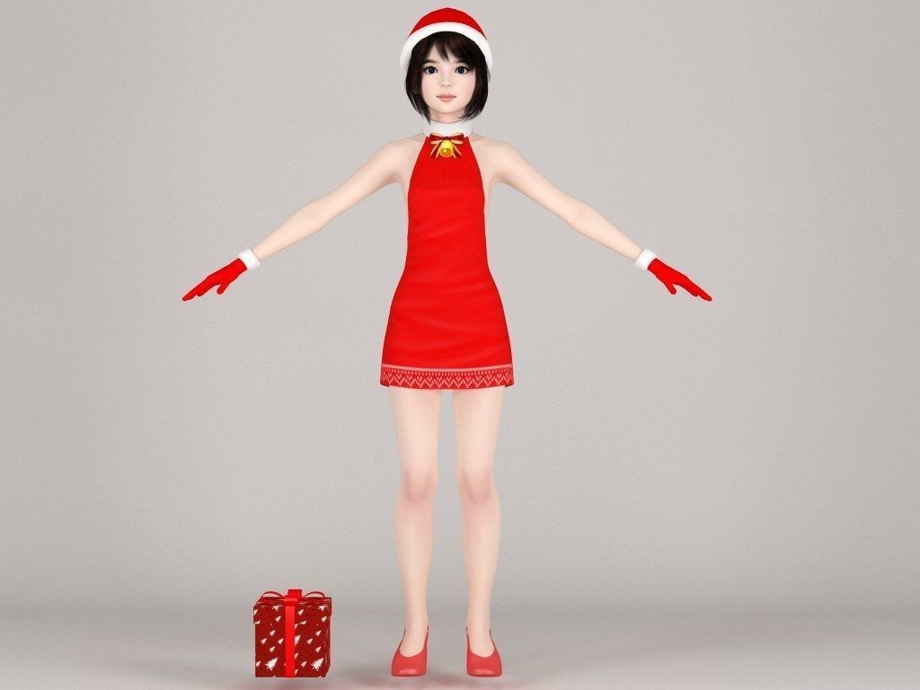 T pose rigged model of Chiharu in Christmas costume 3D model_5