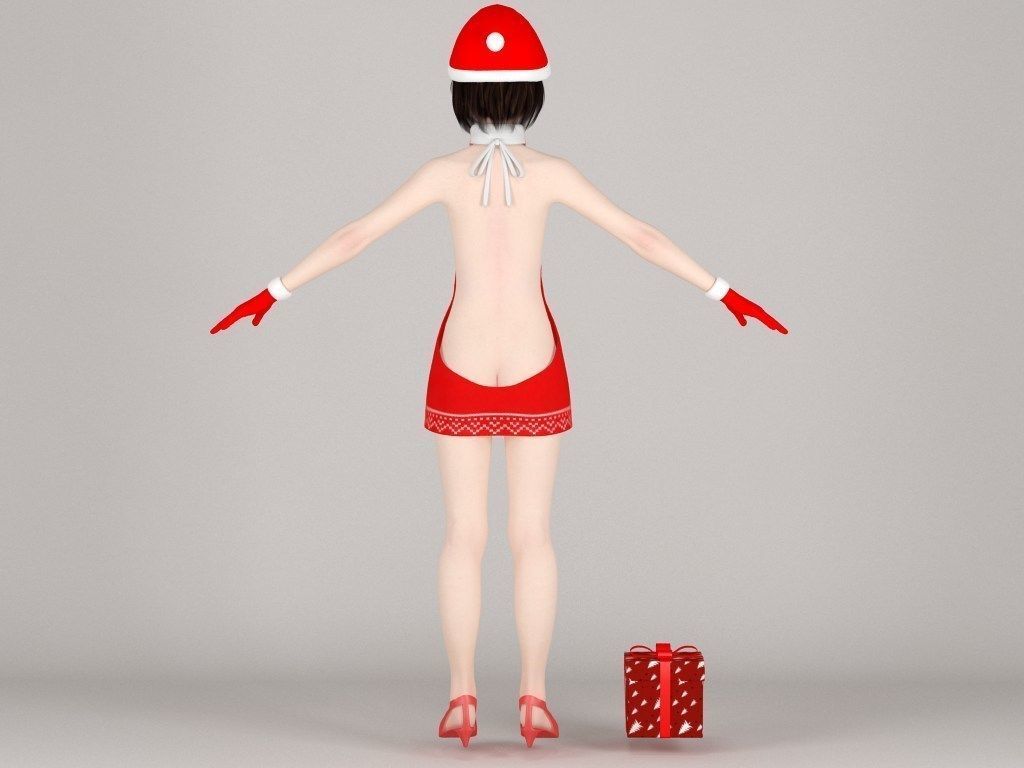 T pose rigged model of Chiharu in Christmas costume 3D model_8