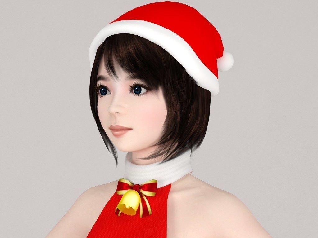 T pose rigged model of Chiharu in Christmas costume 3D model_2
