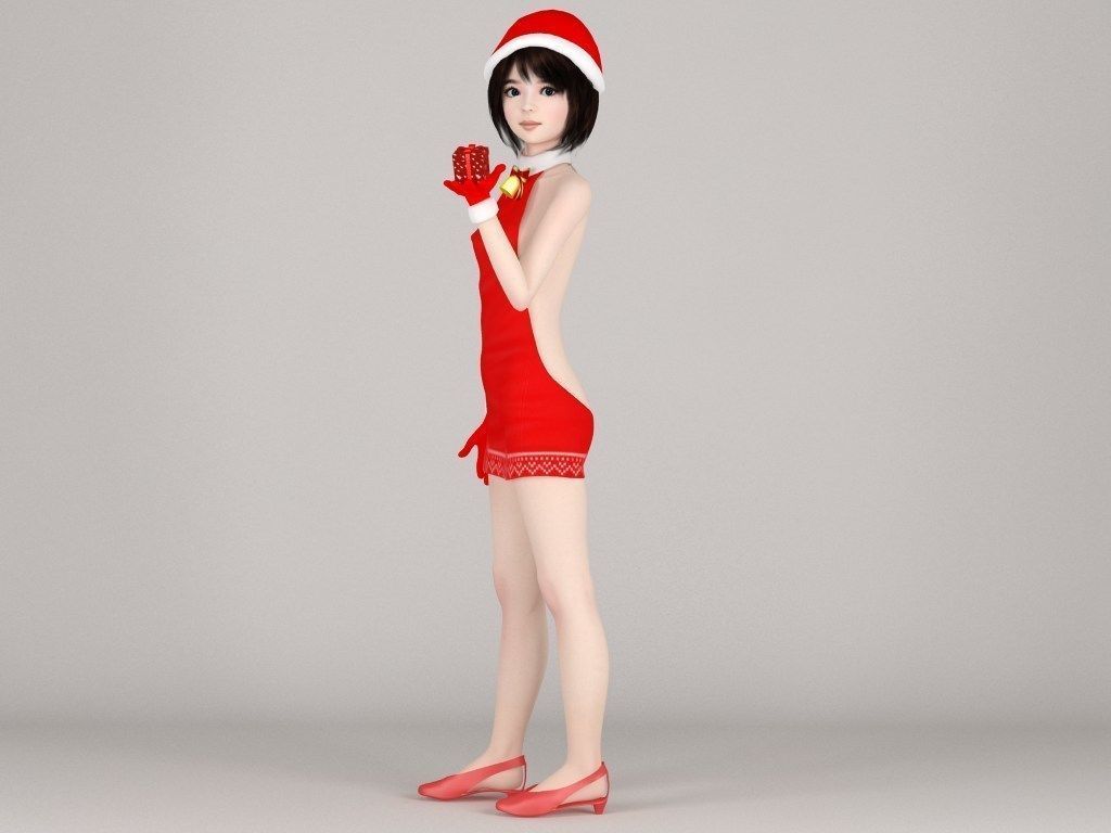 T pose rigged model of Chiharu in Christmas costume 3D model_1