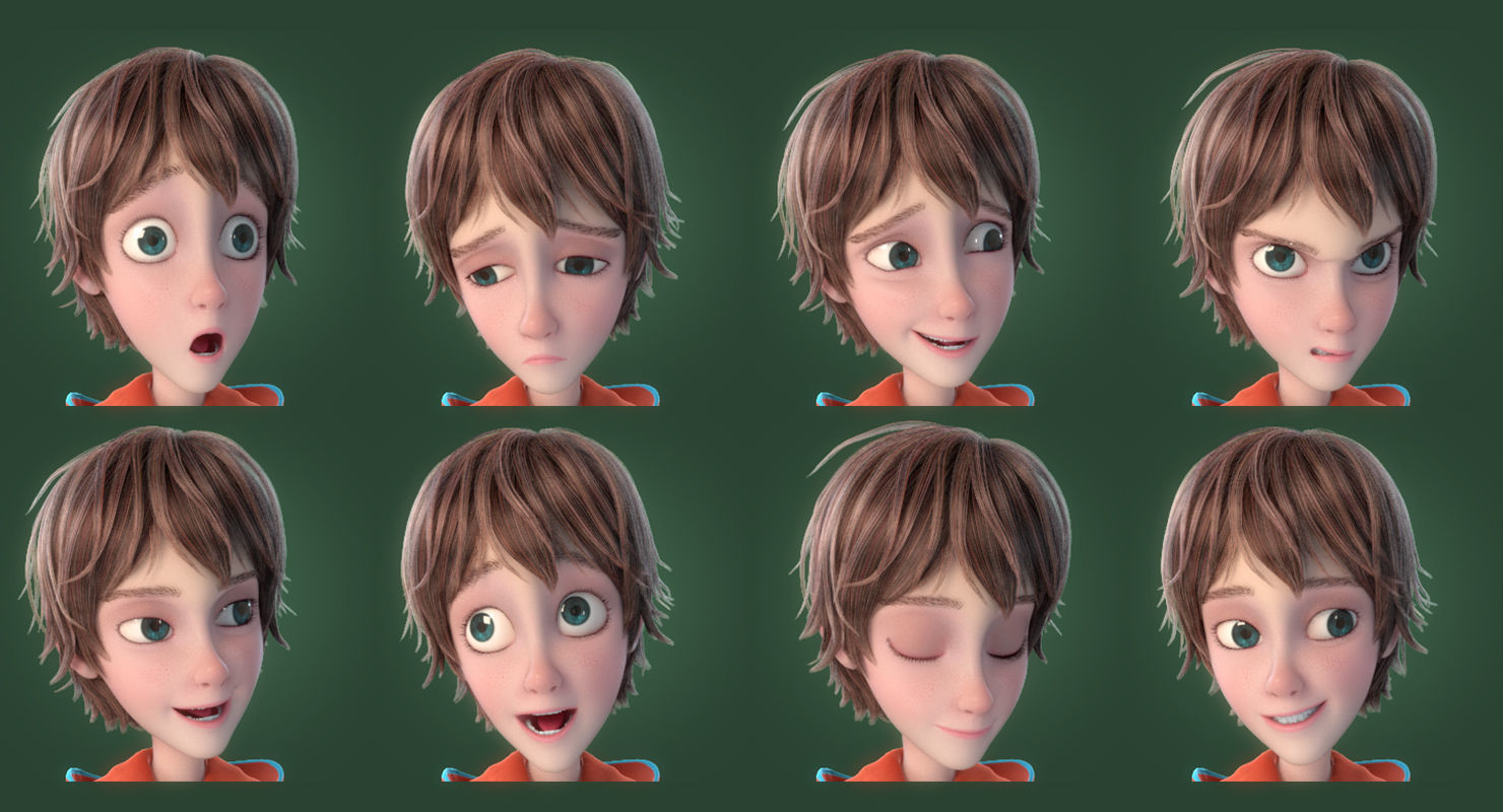 Cartoon Boy Rigged 3D model_5