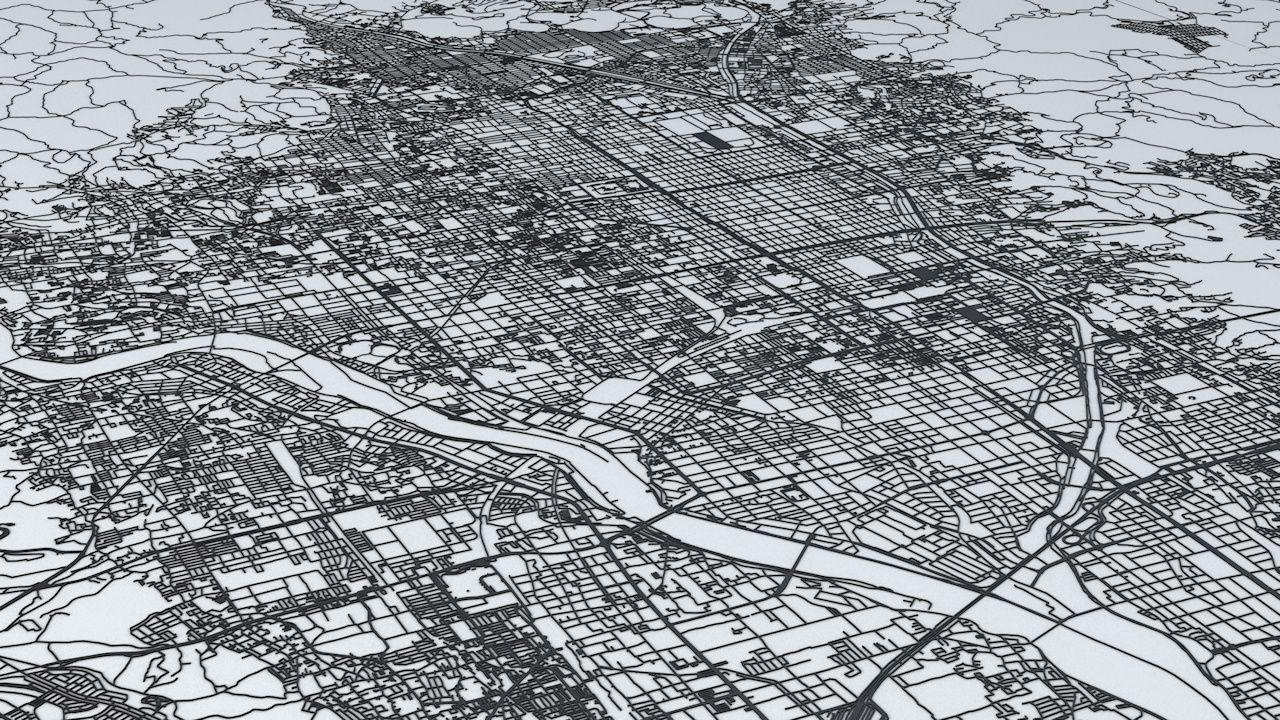 Kyoto Road Network and Streets 3D model_5