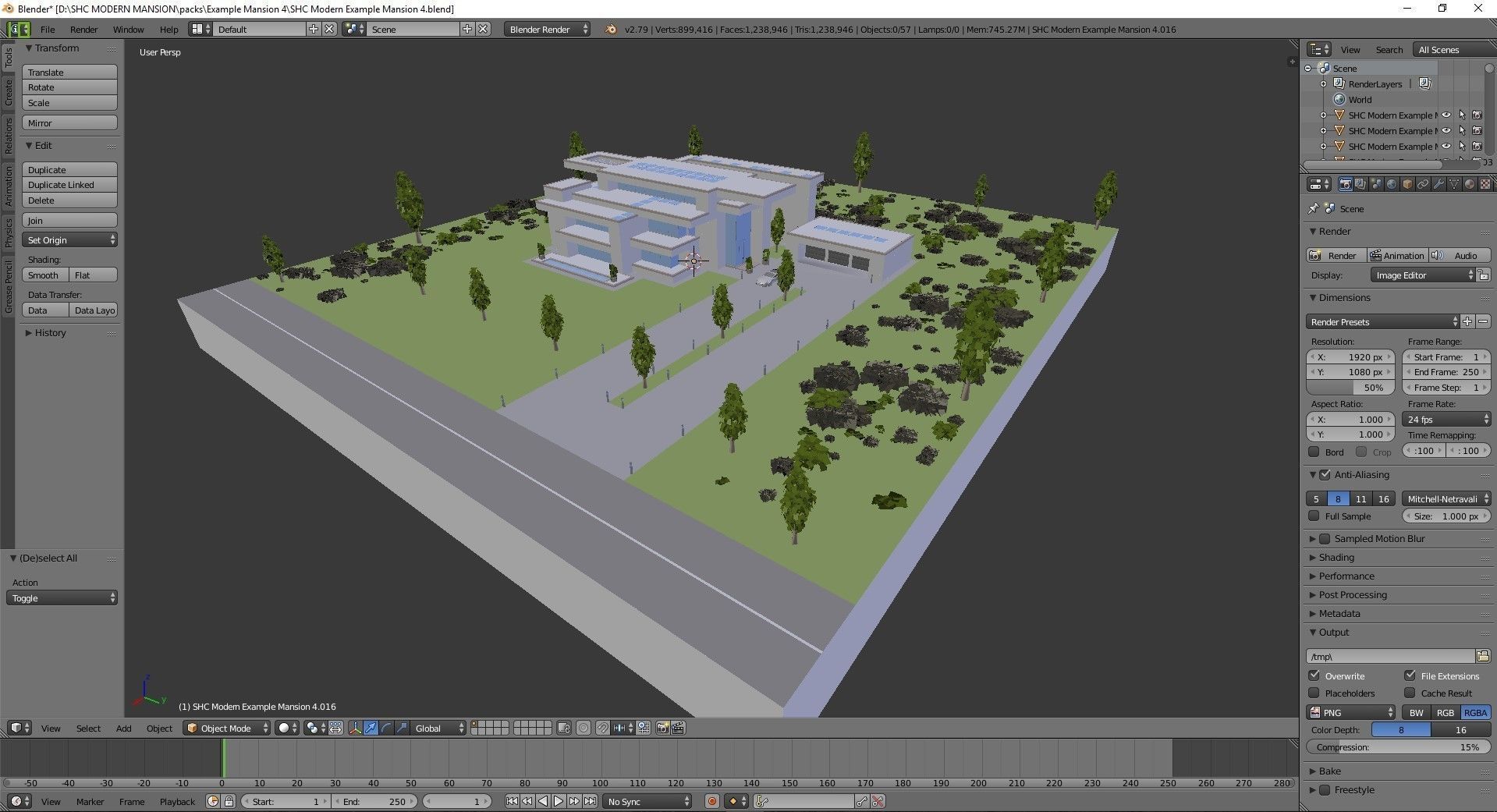Modern Mansion Complete Modular Asset Kit Low-poly 3D model_27