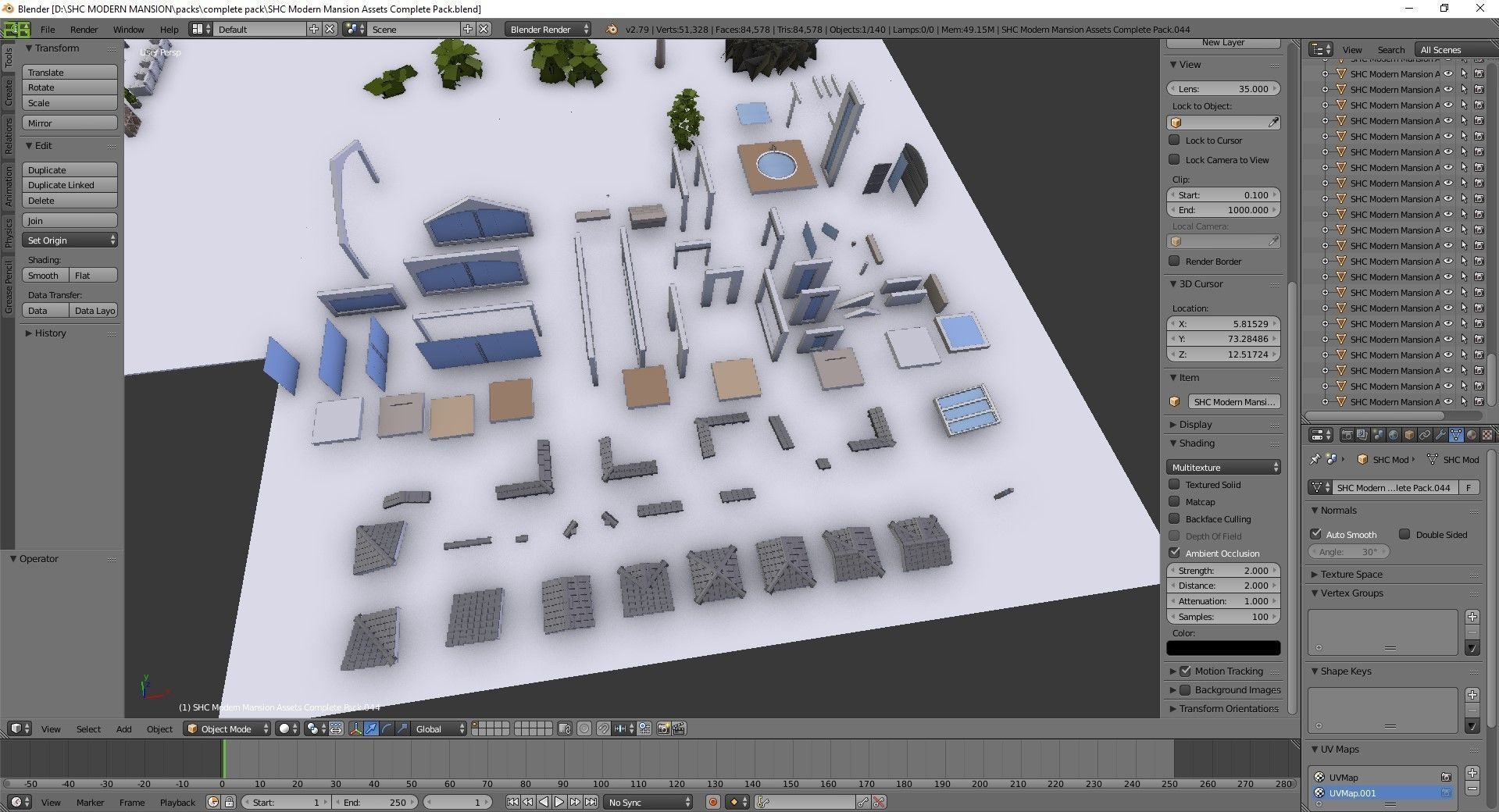 Modern Mansion Complete Modular Asset Kit Low-poly 3D model_14