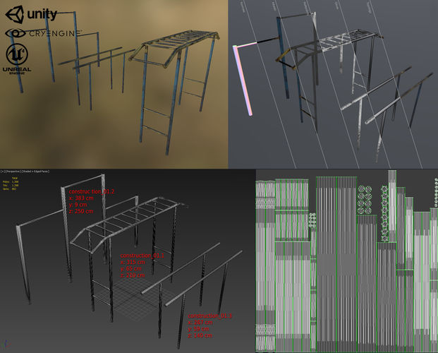 Outdoor workout equipment Low-poly 3D model