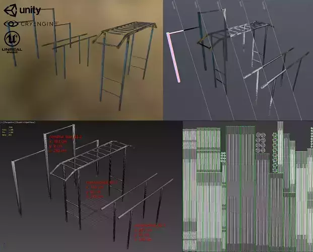 Outdoor workout equipment Low-poly 3D model