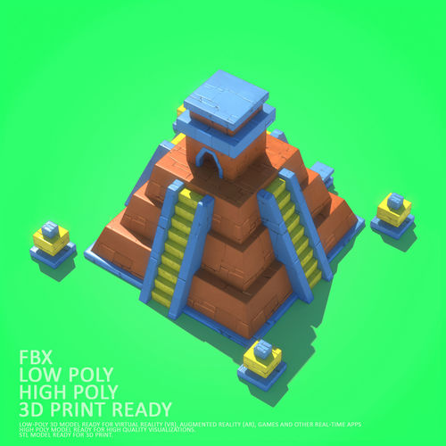 Mayan Pyramid Cartoon Low-poly 3D model