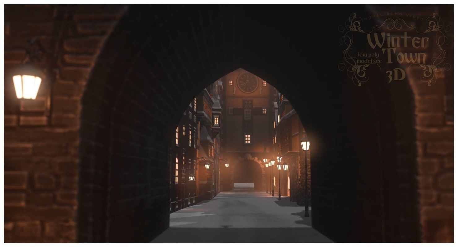 Winter Town Low-poly 3D model_43