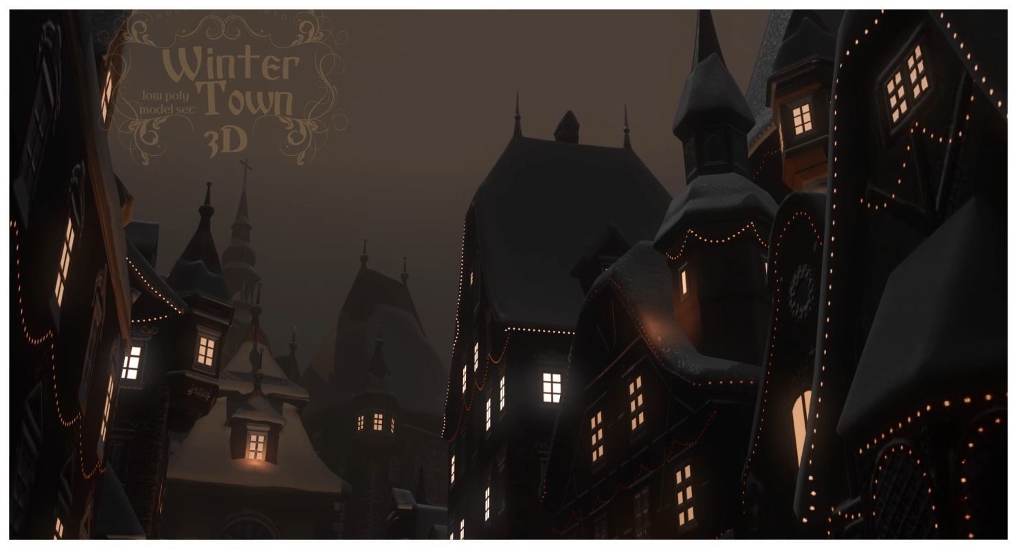 Winter Town Low-poly 3D model_45