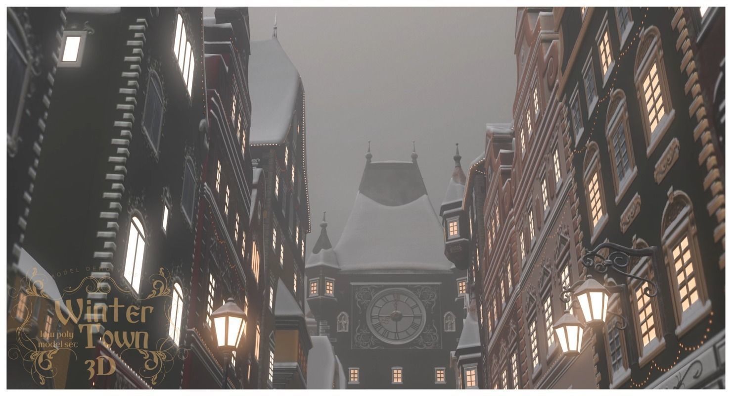 Winter Town Low-poly 3D model_61