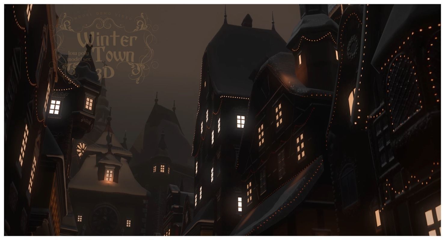 Winter Town Low-poly 3D model_46
