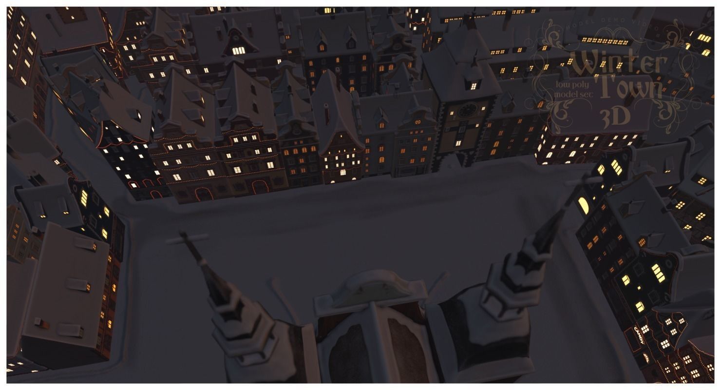 Winter Town Low-poly 3D model_50