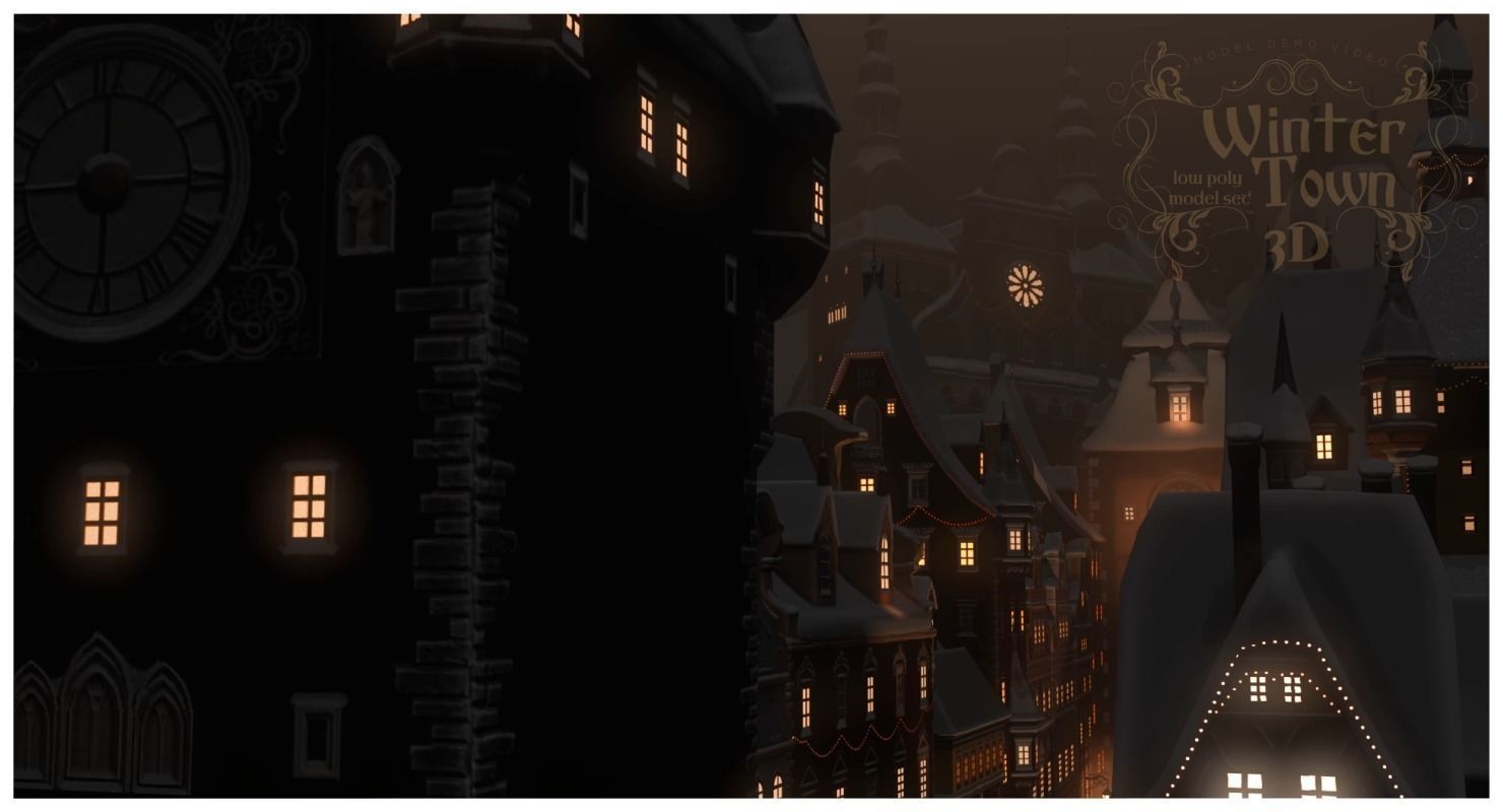 Winter Town Low-poly 3D model_47