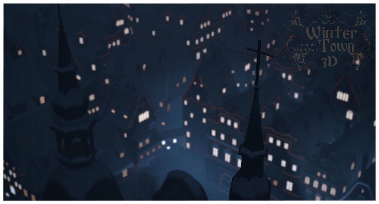 Winter Town Low-poly 3D model_12