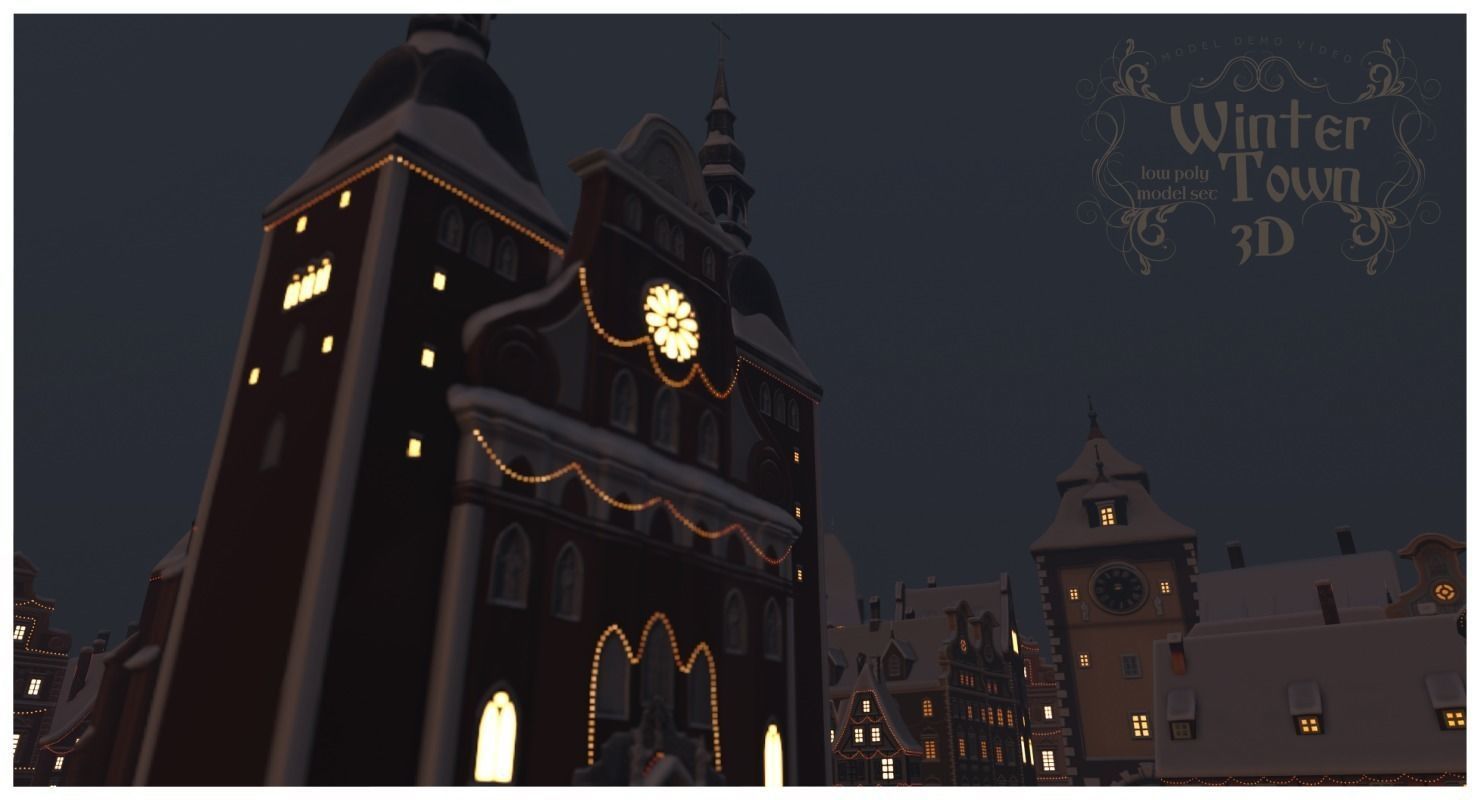 Winter Town Low-poly 3D model_56