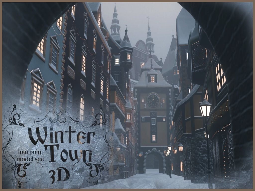Winter Town Low-poly 3D model_0