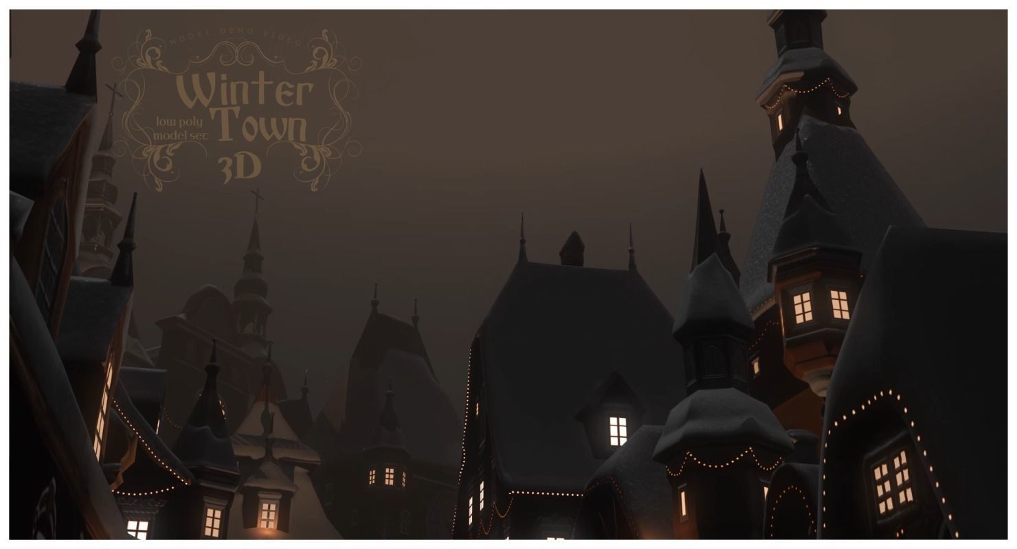 Winter Town Low-poly 3D model_44