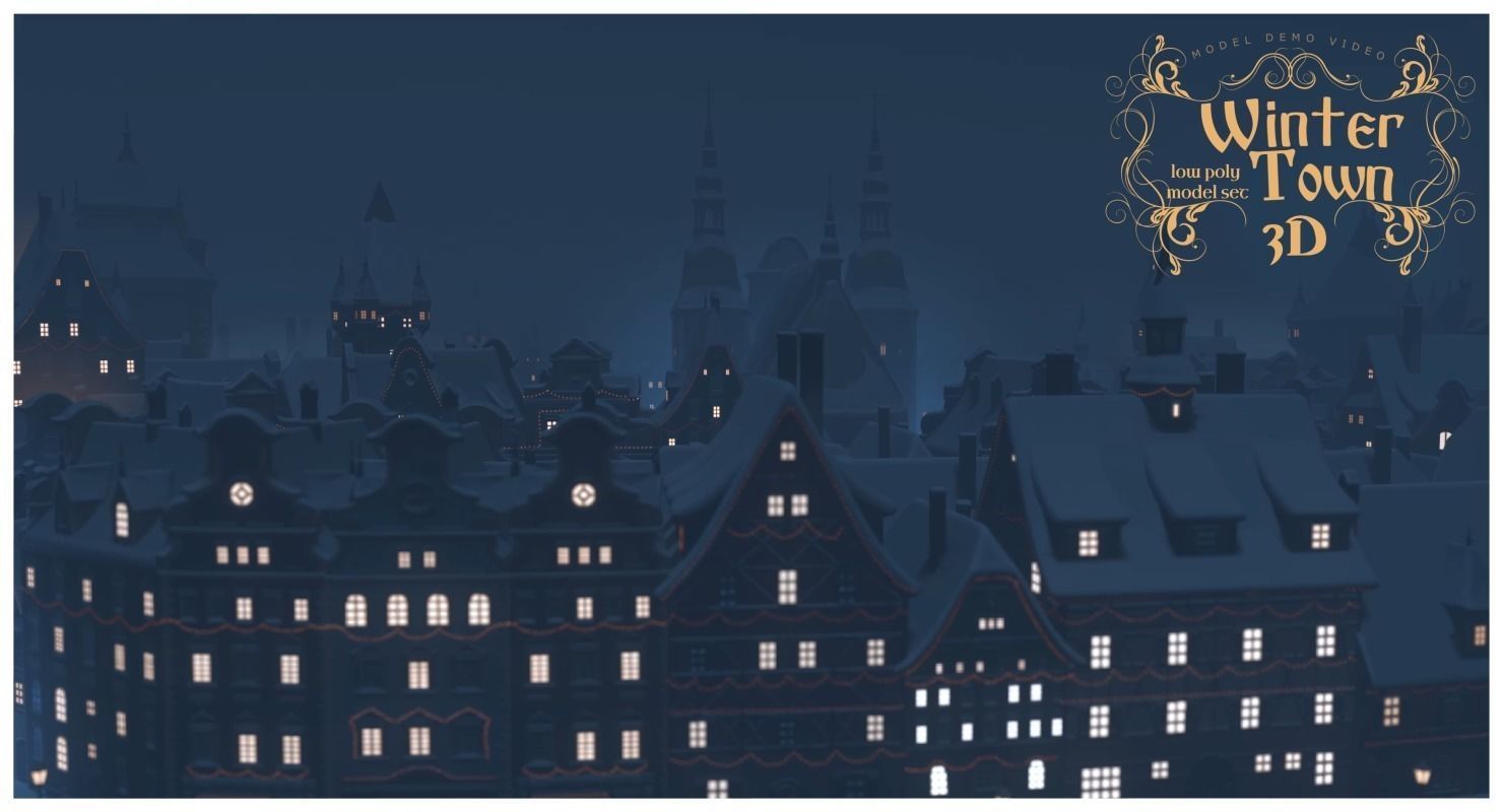 Winter Town Low-poly 3D model_10