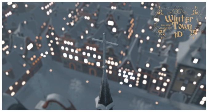 Winter Town Low-poly 3D model 6