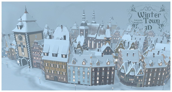 Winter Town Low-poly 3D model 3