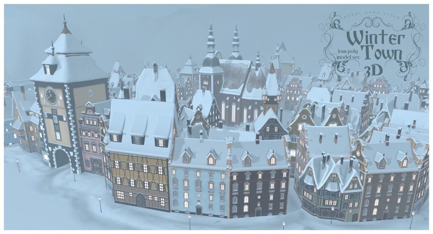 Winter Town Low-poly 3D model_3