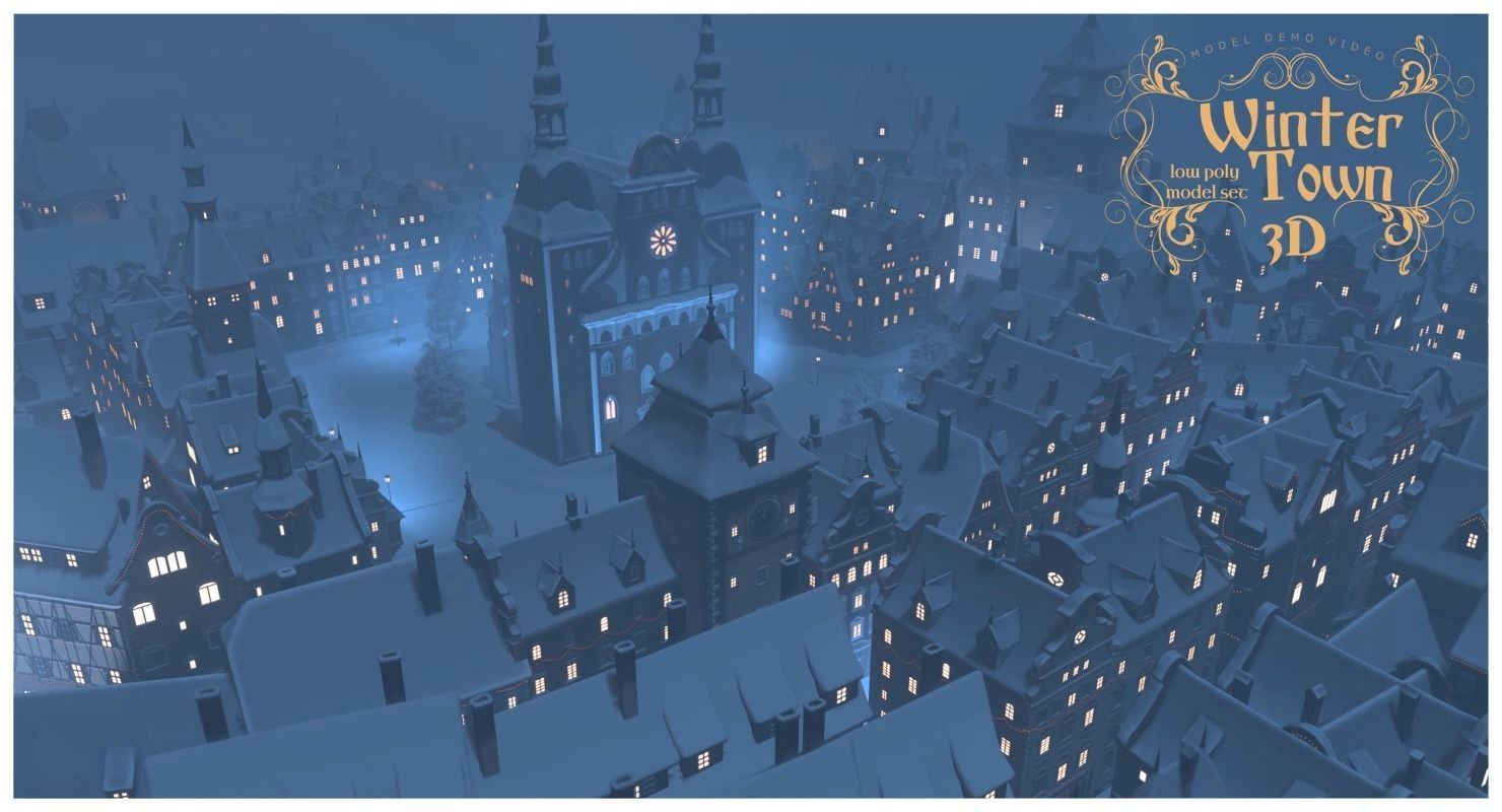 Winter Town Low-poly 3D model_7
