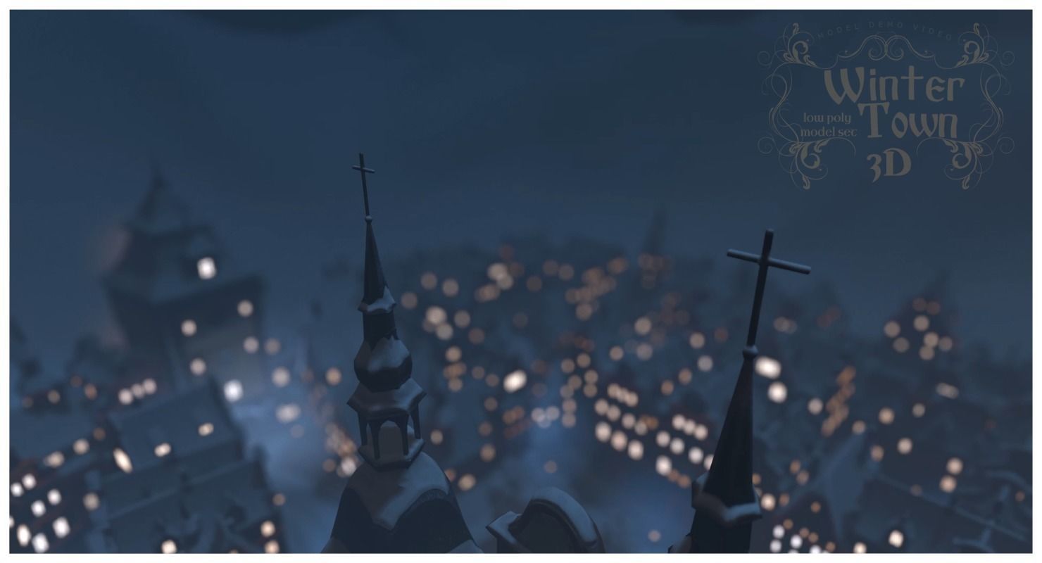 Winter Town Low-poly 3D model_8