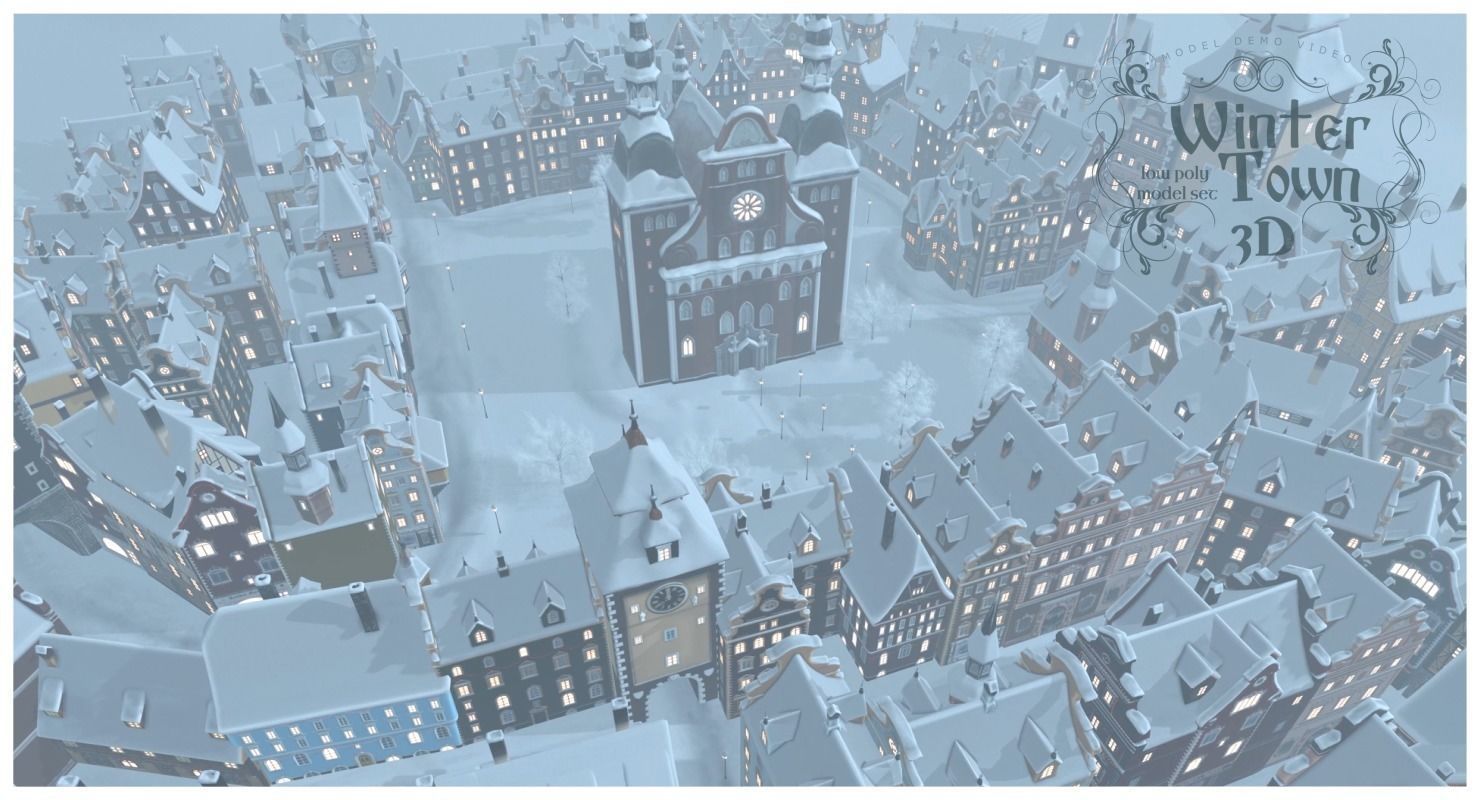 Winter Town Low-poly 3D model_2
