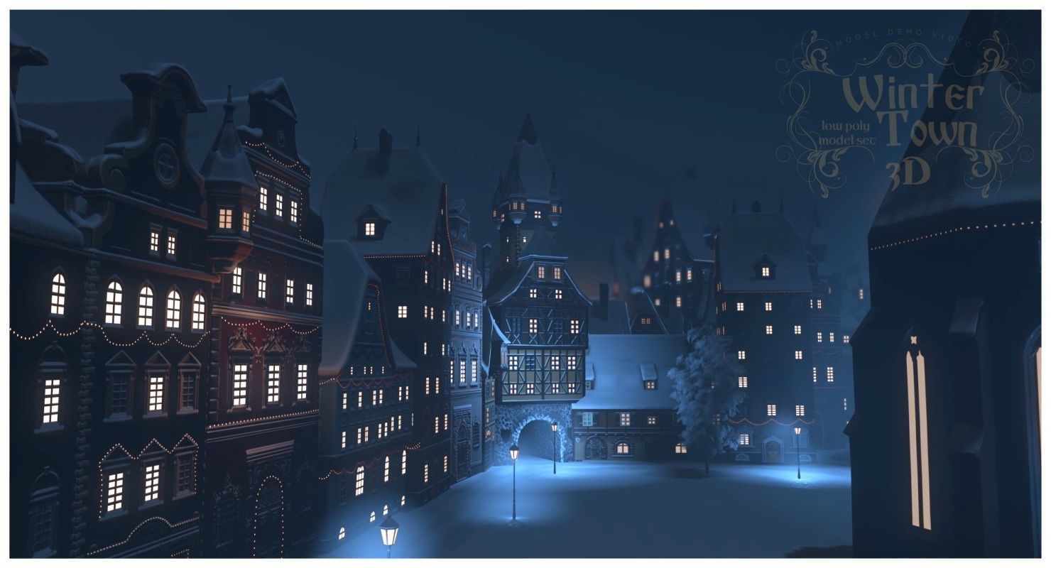 Winter Town Low-poly 3D model_16
