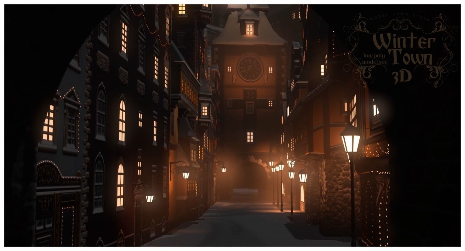 Winter Town Low-poly 3D model_41