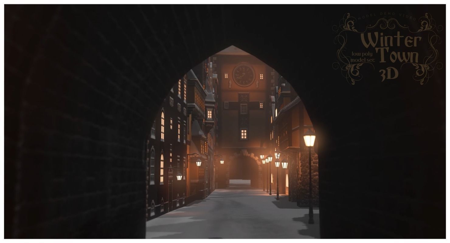Winter Town Low-poly 3D model_40