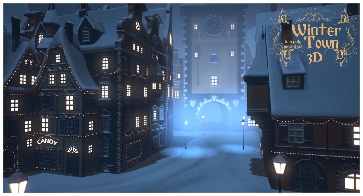 Winter Town Low-poly 3D model_15