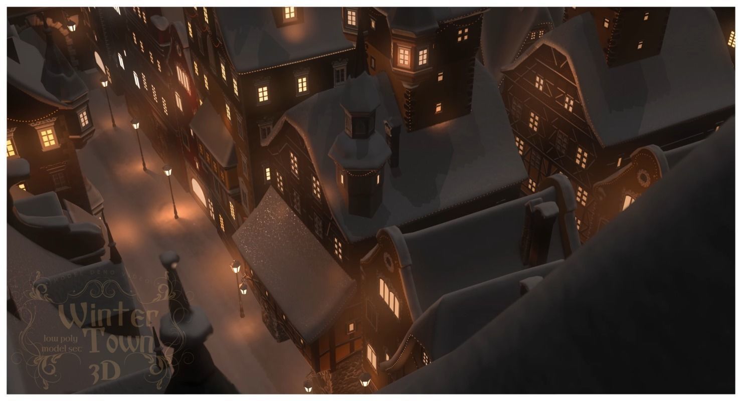 Winter Town Low-poly 3D model_39