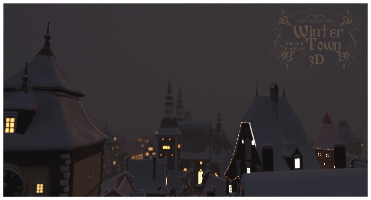 Winter Town Low-poly 3D model_52