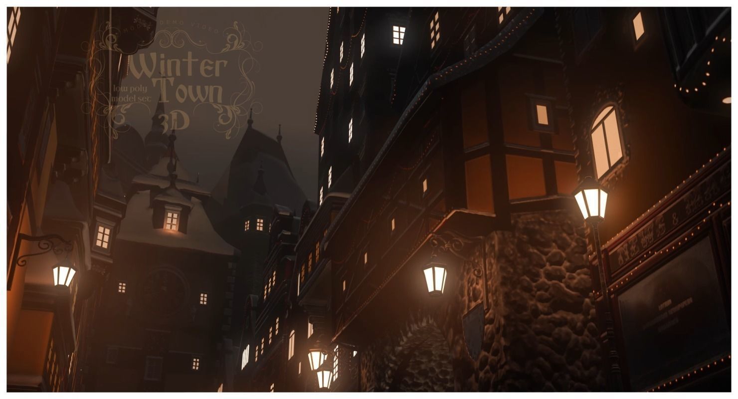 Winter Town Low-poly 3D model_42