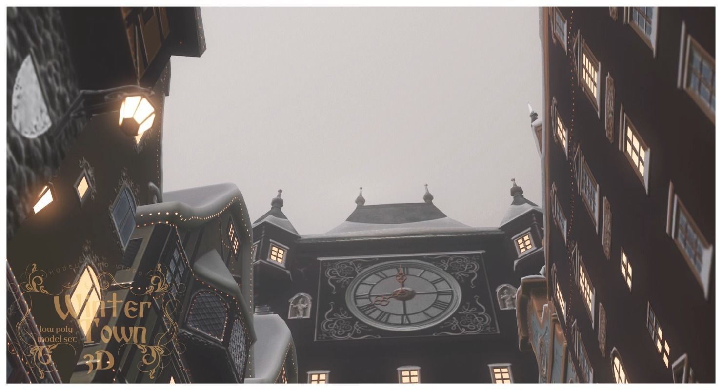 Winter Town Low-poly 3D model_63