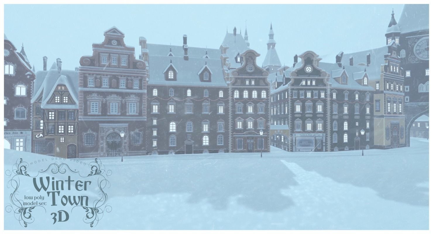Winter Town Low-poly 3D model_5