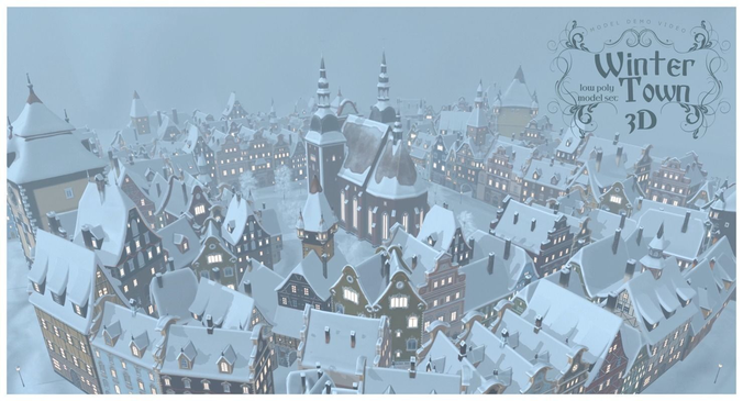Winter Town Low-poly 3D model 4