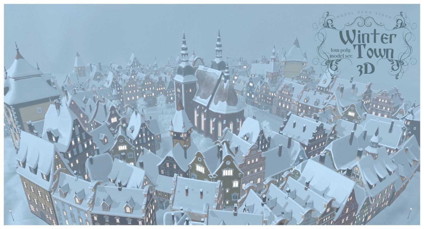 Winter Town Low-poly 3D model_4