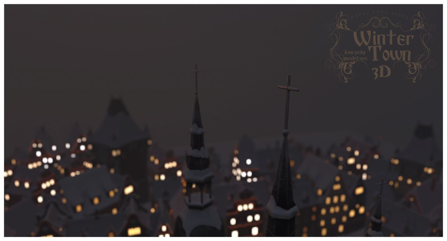 Winter Town Low-poly 3D model_54