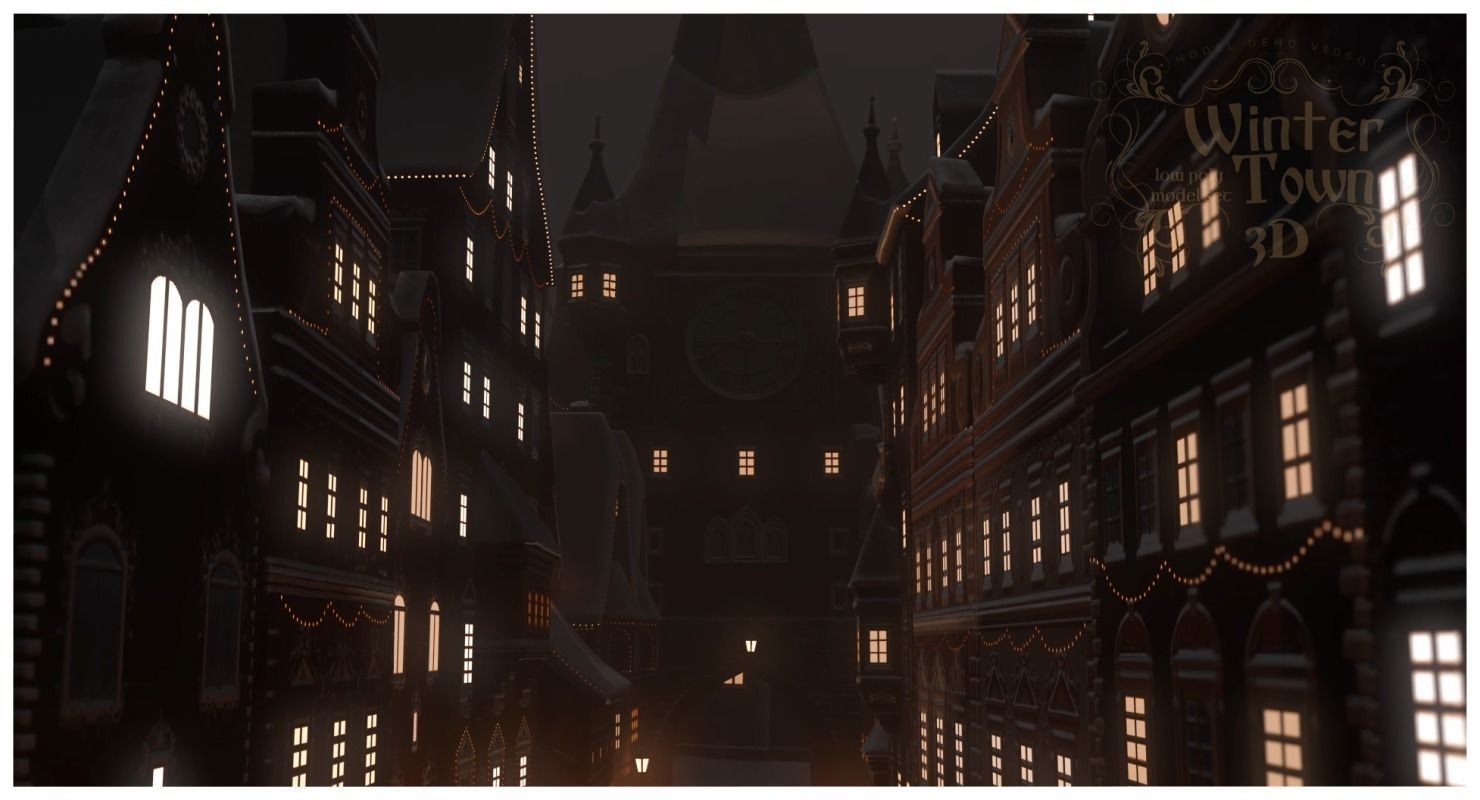 Winter Town Low-poly 3D model_48